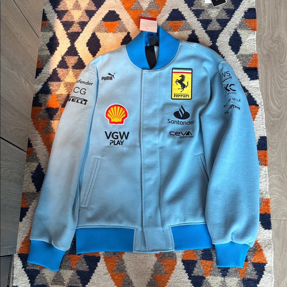 Miami Ferrari F1- Puma Blue Lightweight Sports Jacket with Ribbed Cuffs